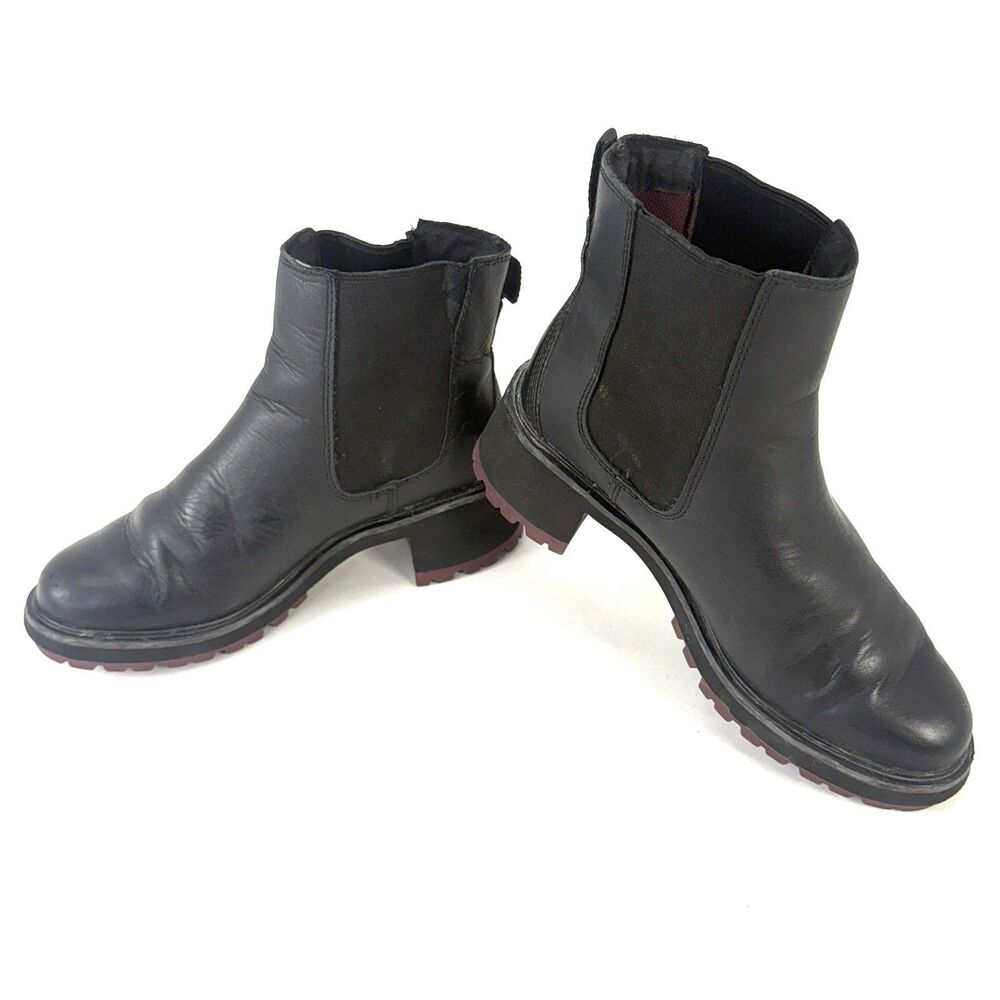 Timberland Black Leather 'Cortina Valley' Chelsea Boot Waffle Sole Womens Sz 7.5